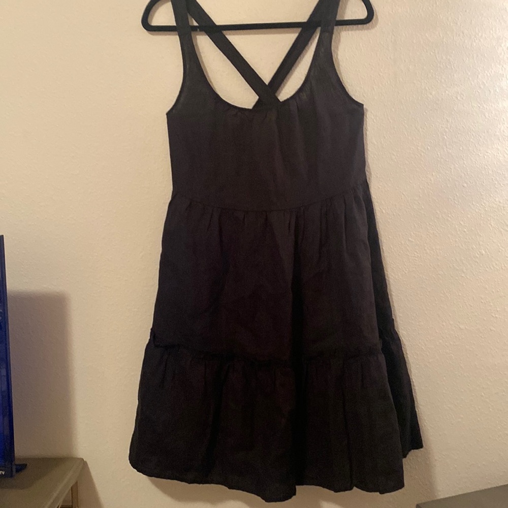 BRAND NEW SAKS FIFTH AVE BLACK LINEN DRESS SIZE MEDIUM WITH TAGS